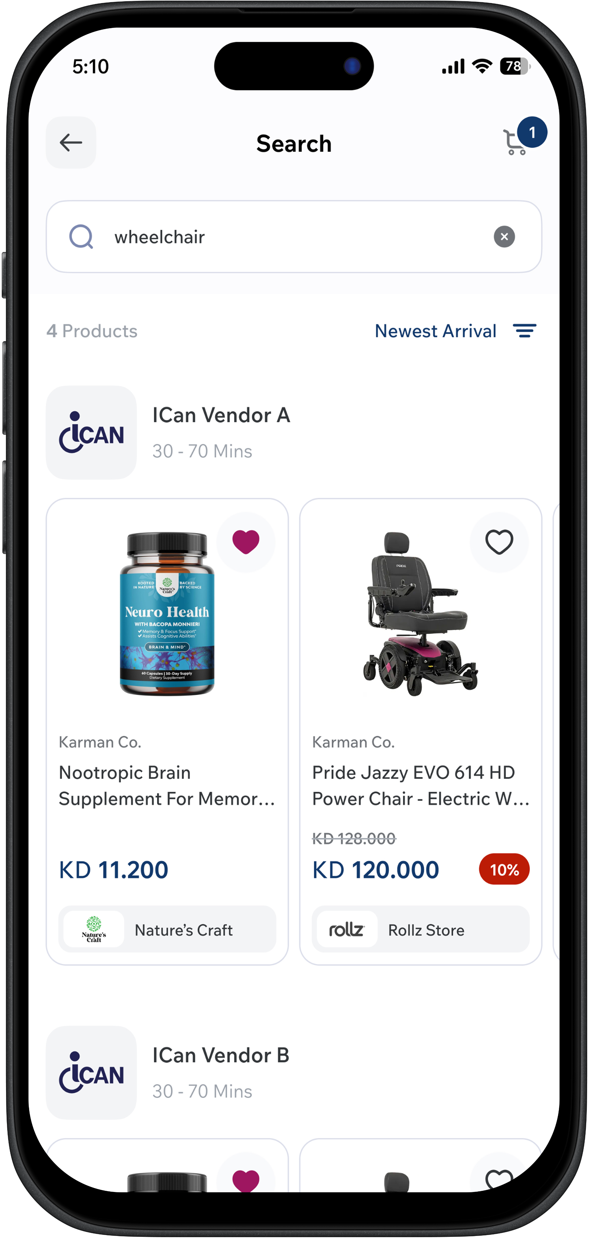 iCan app search screen
